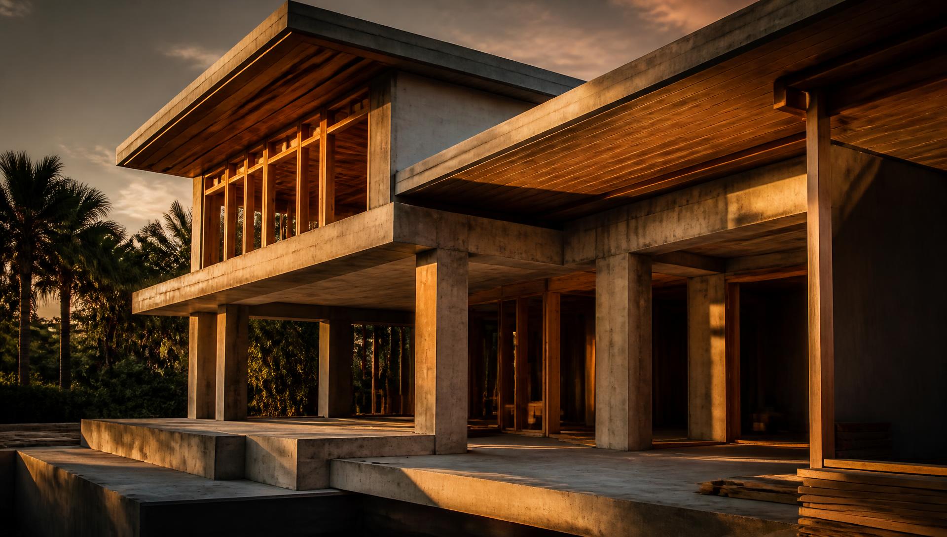 Residência de luxo em construção na Flórida ao anoitecer